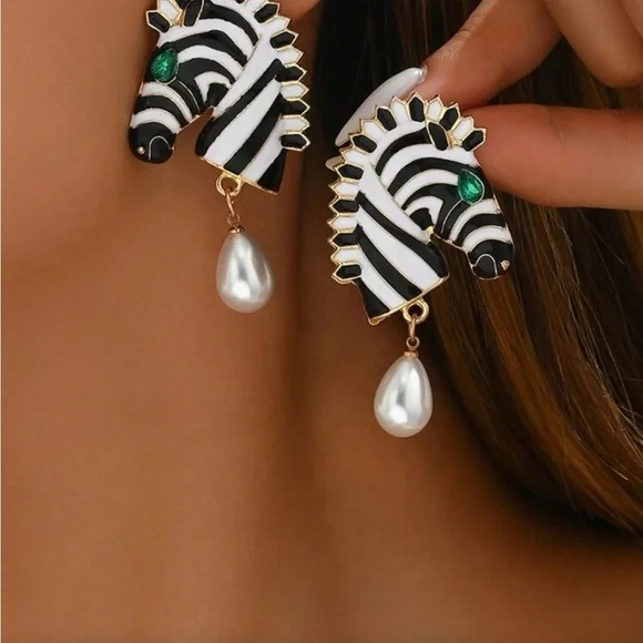 Bespoke Zebra Enamel Stud Earrings - Picture 6 of 6